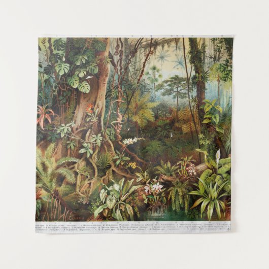 ヴィンテージの熱帯林植物のスケッチ タペストリー (正面)