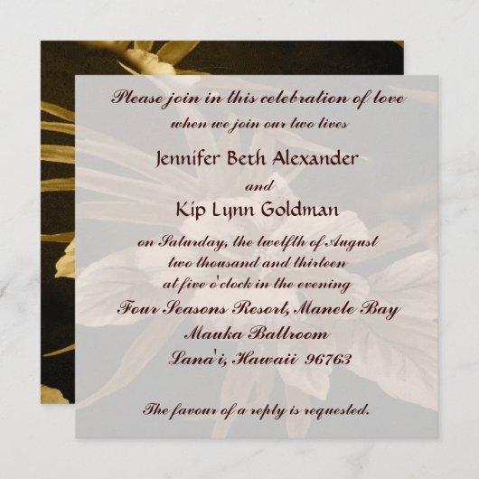 ヴィンテージの熱帯結婚式 招待状 (正面/裏面)