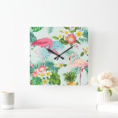 ヴィンテージの熱帯花および鳥 スクエア壁時計 (ホーム)
