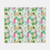 ヴィンテージの熱帯花および鳥 フリースブランケット (正面(横))