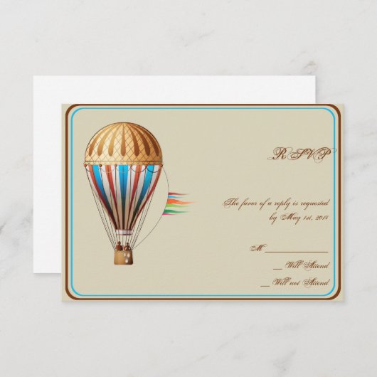ヴィンテージの熱気の気球の応答カード 出欠カード (正面/裏面)