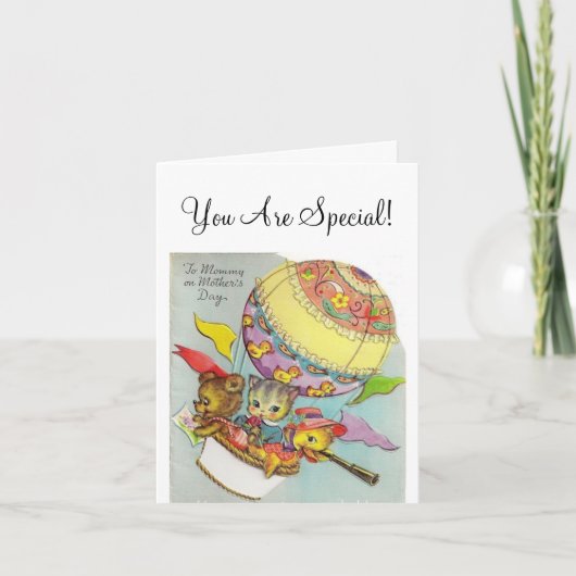 ヴィンテージの熱気の気球の母の日 カード (正面)