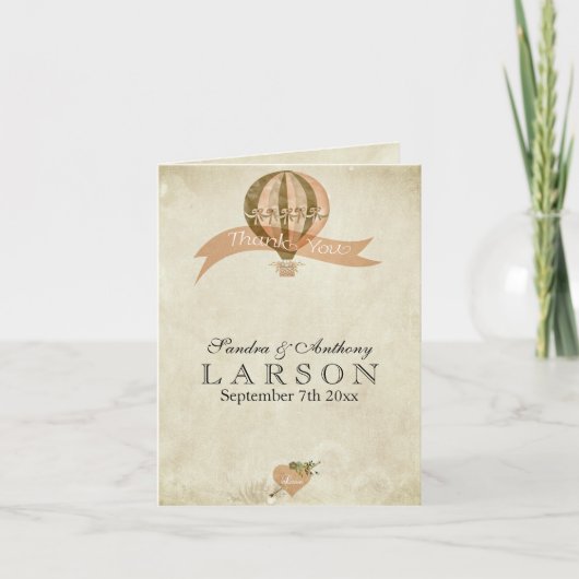ヴィンテージの熱気の気球の結婚式は感謝していしています サンキューカード (正面)