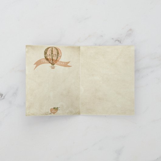 ヴィンテージの熱気の気球の結婚式は感謝していしています サンキューカード (内部)