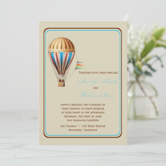 ヴィンテージの熱気の気球の結婚式招待状 招待状 (スタンド正面)