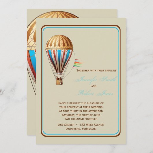 ヴィンテージの熱気の気球の結婚式招待状 招待状 (正面/裏面)