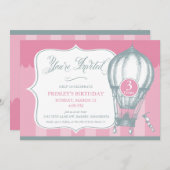 ヴィンテージの熱気の気球の誕生日のパーティの招待状 招待状 (正面/裏面)