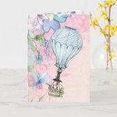 ヴィンテージの熱気の気球の誕生日 カード (黄色い花)