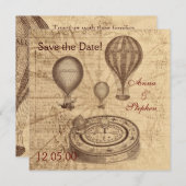 ヴィンテージの熱気の気球は日付を救います セーブザデート (正面/裏面)