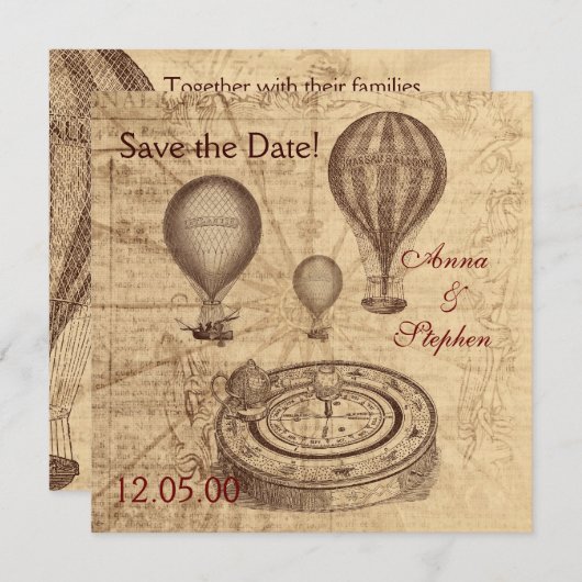 ヴィンテージの熱気の気球は日付を救います セーブザデート (正面/裏面)