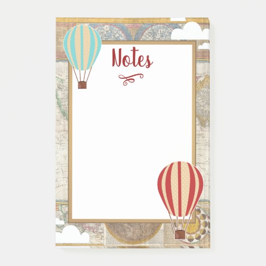 ヴィンテージの熱気の気球及び雲の冒険 ポストイット (正面)
