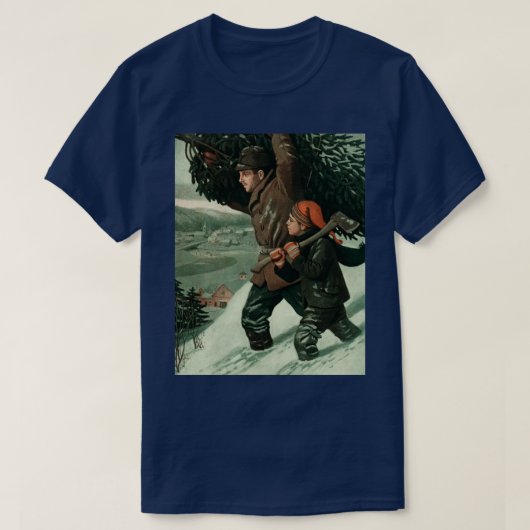ヴィンテージの父と息子がクリスマスの売り場を切り捨てる Tシャツ (デザイン正面)