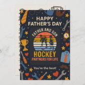 ヴィンテージの父と息子のホッケーのパートナー 招待状 (正面/裏面)