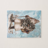 ヴィンテージの父のクリスマスのサンタの銀製の雪の落下 ジグソーパズル (横)