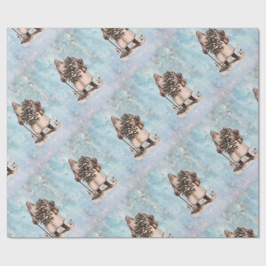 ヴィンテージの父のクリスマスのサンタの銀製の雪の落下 ラッピングペーパー (フラット)