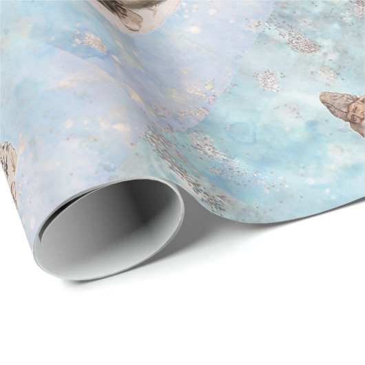 ヴィンテージの父のクリスマスのサンタの銀製の雪の落下 ラッピングペーパー (ロールコーナー)