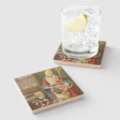 ヴィンテージの父のクリスマス ストーンコースター (横)