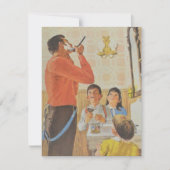 ヴィンテージの父の日のパパが子供を見ながらシェービング シーズンカード (正面)