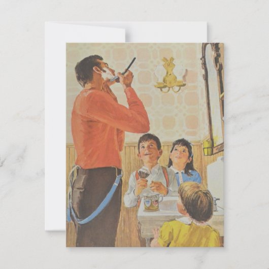 ヴィンテージの父の日のパパが子供を見ながらシェービング シーズンカード (正面)