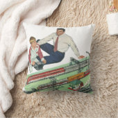 ヴィンテージの父の日、パパと息子と列車 クッション (ブランケット)