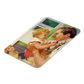 ヴィンテージの父の日、郊外の幸せな家族 マグネット (左側)