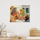 ヴィンテージの父の日，郊外の幸福な家族 ポスター (キッチン)