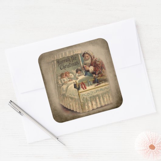 ヴィンテージの父クリスマスと眠る子供 スクエアシール (封筒)