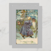 ヴィンテージの父クリスマスの雪の森 シーズンカード (正面/裏面)