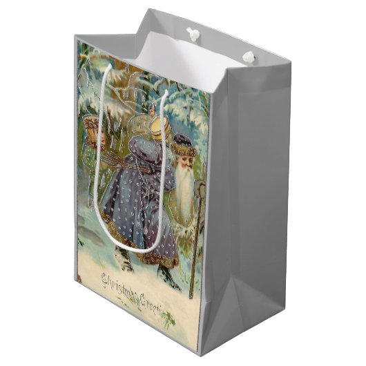 ヴィンテージの父クリスマスの雪の森 ミディアムペーパーバッグ (正面アングル)