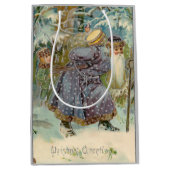 ヴィンテージの父クリスマスの雪の森 ミディアムペーパーバッグ (正面)