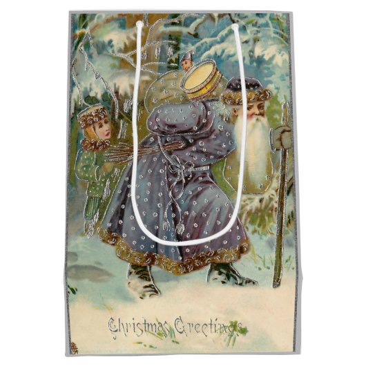 ヴィンテージの父クリスマスの雪の森 ミディアムペーパーバッグ (裏面)