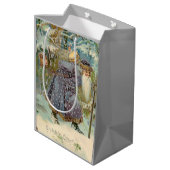 ヴィンテージの父クリスマスの雪の森 ミディアムペーパーバッグ (裏面アングル)