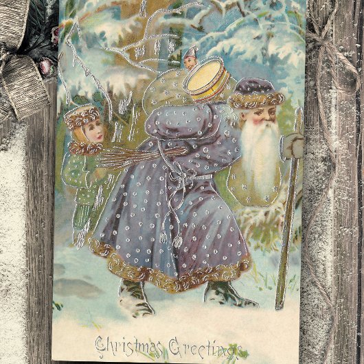 ヴィンテージの父クリスマスの雪の森 薄葉紙