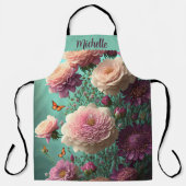 ヴィンテージの牡丹ピンクとブルゴーニュカスタムー エプロン (正面)