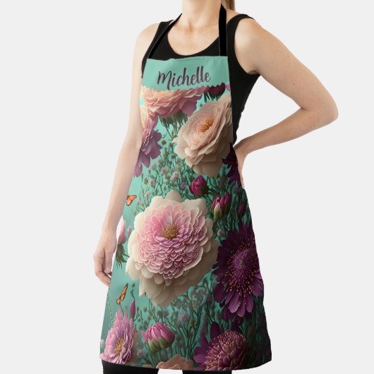 ヴィンテージの牡丹ピンクとブルゴーニュカスタムー エプロン (インサイチュ)