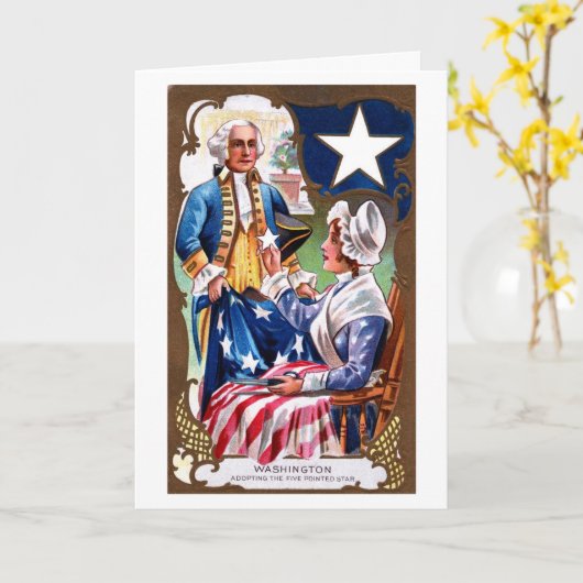 ヴィンテージの独立記念日ワシントン州及び旗 カード (黄色い花)