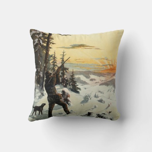 ヴィンテージの猟犬銃の冬の芸術の装飾の枕 クッション (裏面)