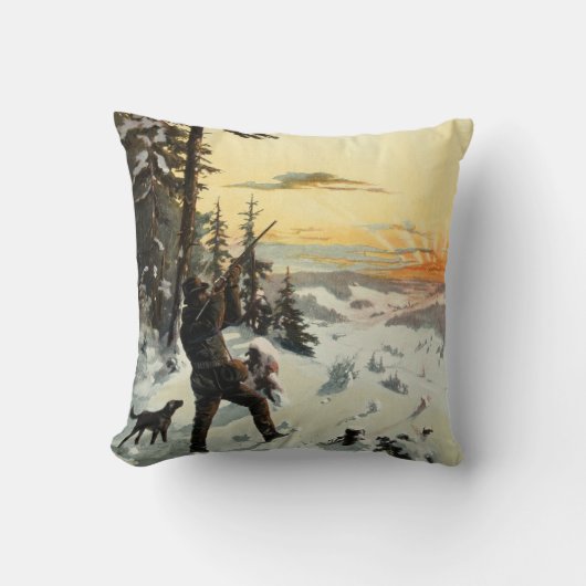 ヴィンテージの猟犬銃の冬の芸術の装飾の枕 クッション (正面)