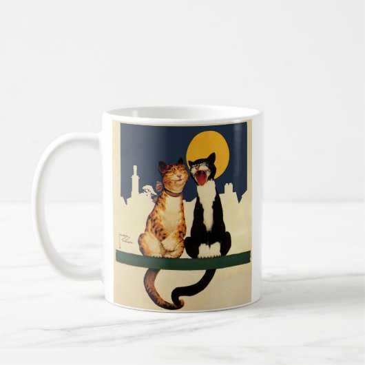 ヴィンテージの猫が歌おもしろいう間抜けと動物 コーヒーマグカップ (左)