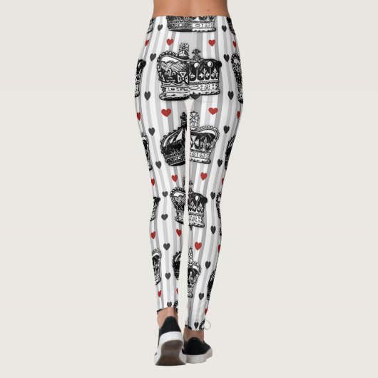 ヴィンテージの王冠のハートのストライプなパターン レギンス (裏面)