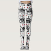 ヴィンテージの王冠のハートのストライプなパターン レギンス (正面)