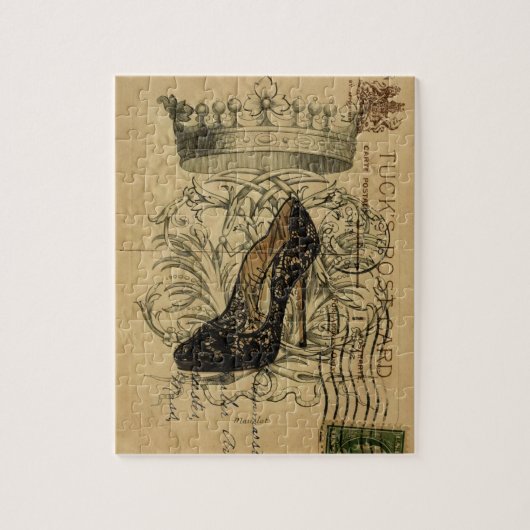 ヴィンテージの王冠のファッションの女王の小剣 ジグソーパズル (縦)