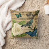 ヴィンテージの王冠の鳥音楽は植物のフランス語に注意します クッション (ブランケット)