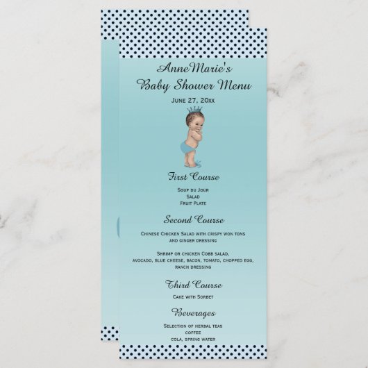 ヴィンテージの王子水玉模様のベビーシャワーメニュー メニュー (正面/裏面)
