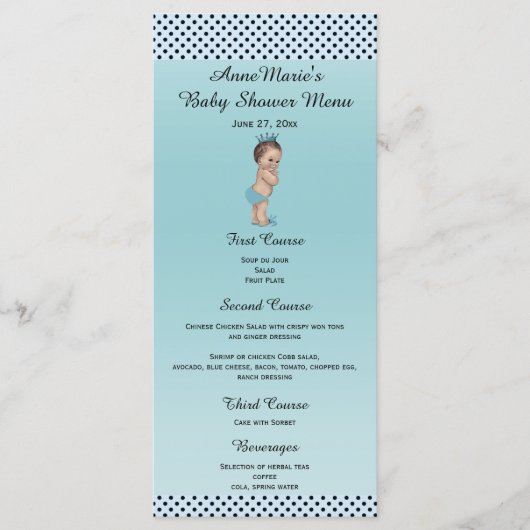 ヴィンテージの王子水玉模様のベビーシャワーメニュー メニュー (正面)