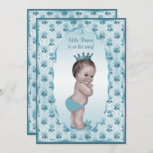 ヴィンテージの王子Boyおよび青いバラのベビーシャワー 招待状 (正面/裏面)