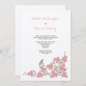 ヴィンテージの珊瑚の鳥及び花の結婚式招待状 招待状 (正面/裏面)