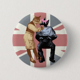 ヴィンテージの理容師猫および犬 缶バッジ