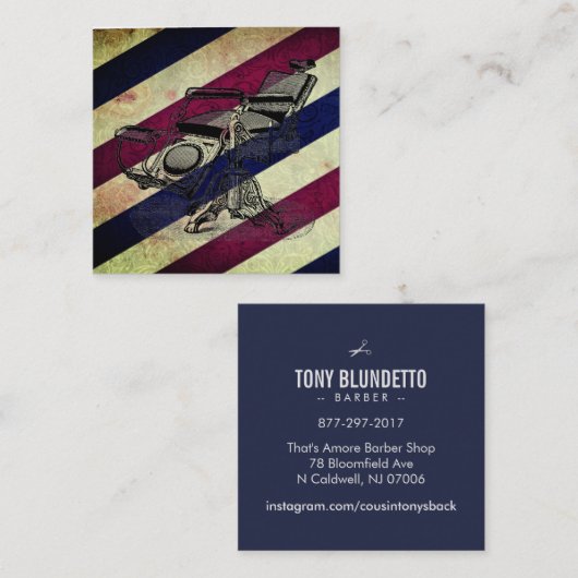 ヴィンテージの理髪店の椅子/理容師のストライプなマット スクエア名刺 (正面/裏面)