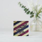 ヴィンテージの理髪店の椅子/理容師のストライプなマット スクエア名刺 (スタンド正面)